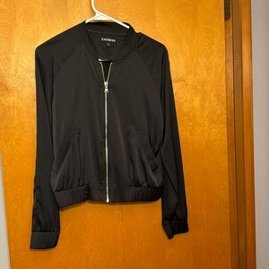 Black lightweight polyester bomber jacket